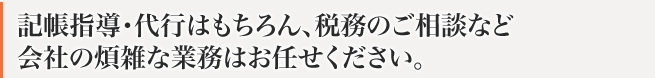 記帳指導・代行はもちろん、税務のご相談など会社の煩雑な業務はお任せください。